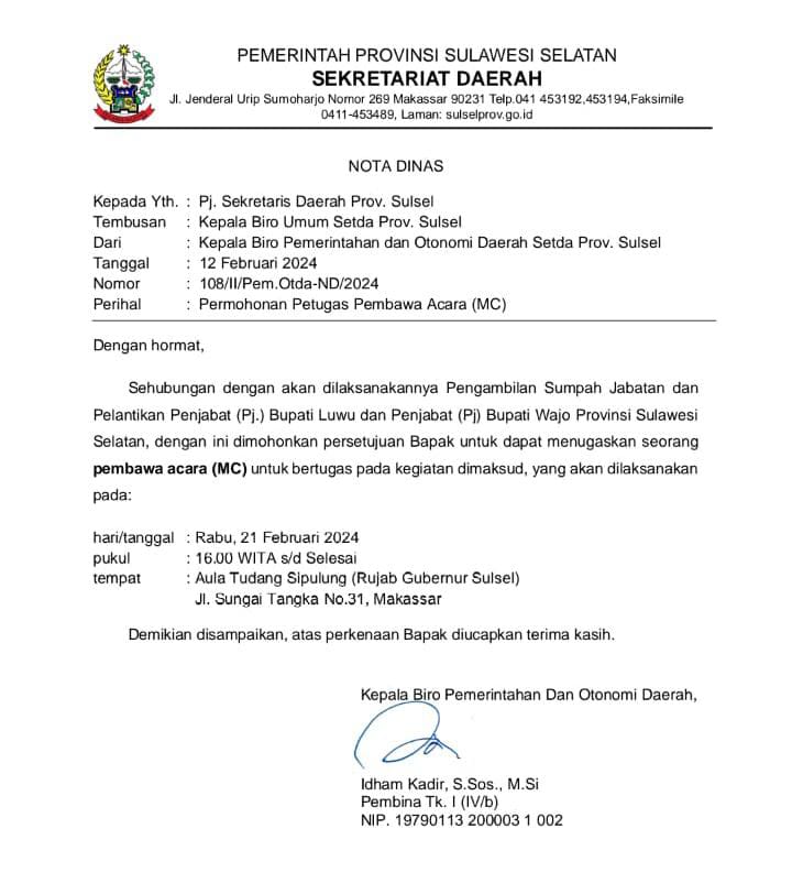 Pelantikan Penjabat Bupati Luwu Dilaksanakan Rabu Pekan Depan