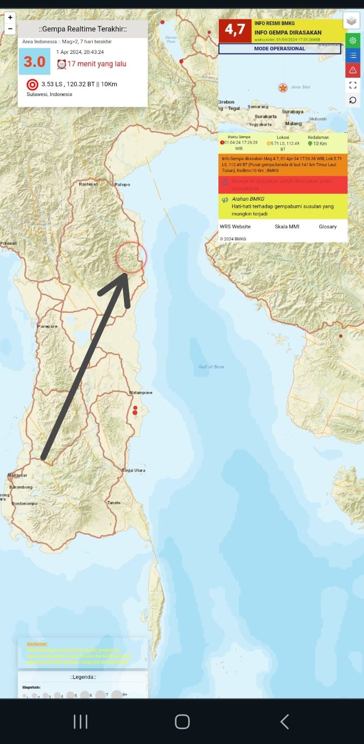 Gempa Berkekuatan 3 Magnitudo Guncang Kabupaten Luwu