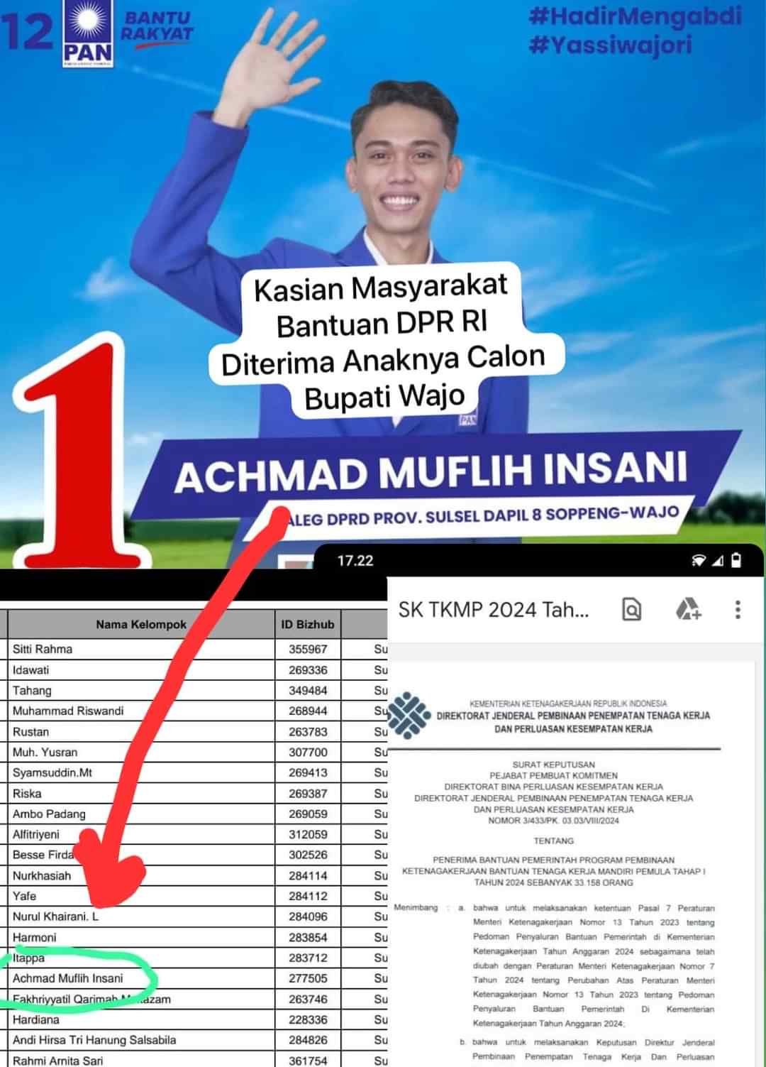 Viral di Medsos, Anak Mantan Bupati Wajo Terima Bantuan TKMP 2024