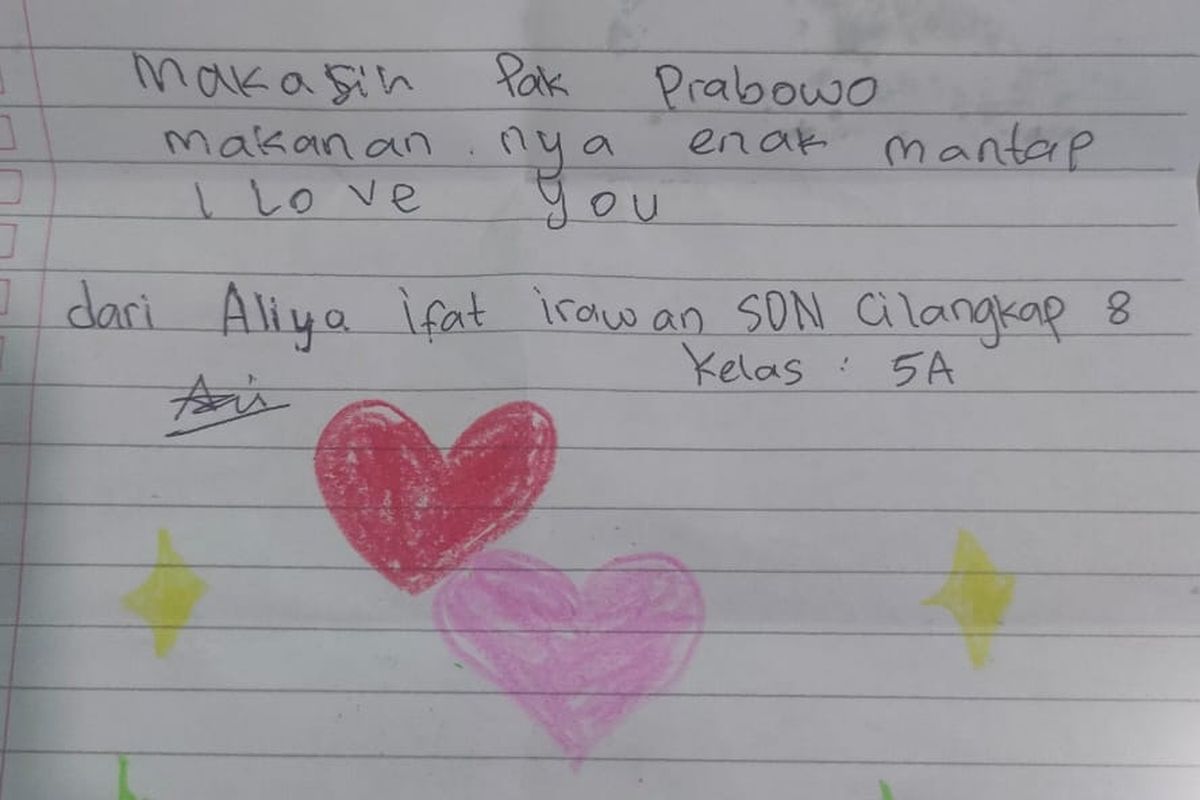 “Surat Cinta” dari Siswa SD untuk Presiden Prabowo