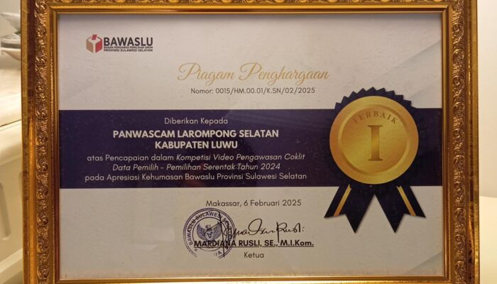 Panwaslu Larompong Selatan Juara 1 Video Pengawasan Coklit