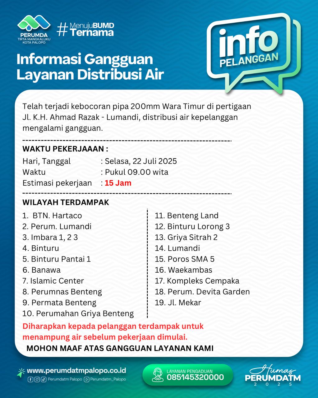 Perumda Tirta Mangkaluku Lakukan Pemeliharaan Jaringan Air