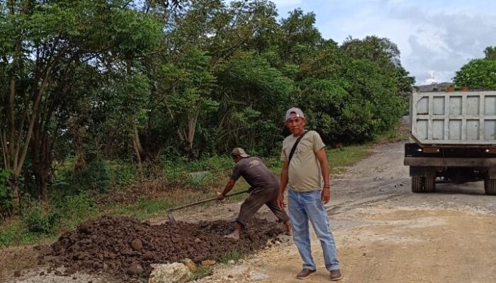 Lurah Arawa dan Komunitas Ashesi Gotong Royong Perbaiki Jalan Berlubang