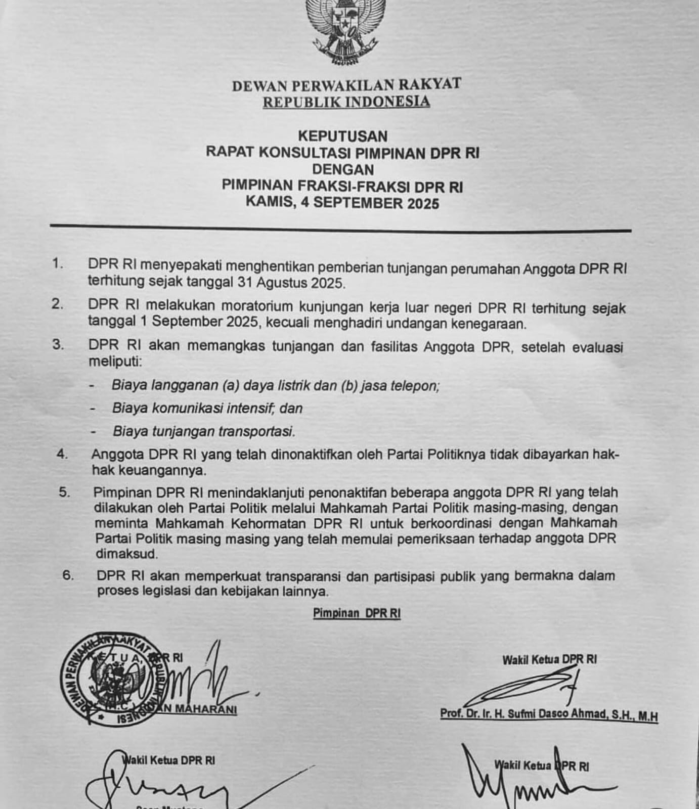 DPR Umumkan 6 Keputusan Baru sebagai Jawaban atas Tuntutan 17+8