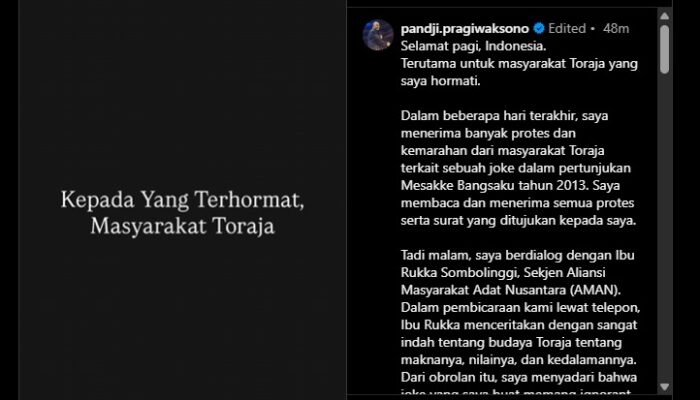 Minta Maaf ke Masyarakat Toraja, Pandji: Saya Akan Lebih Peka