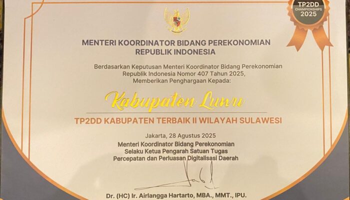 Luwu Raih Penghargaan TP2DD Terbaik II se-Sulawesi