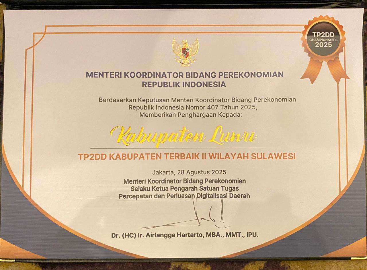 Luwu Raih Penghargaan TP2DD Terbaik II se-Sulawesi