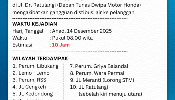 Pipa Utama Bocor di Depan Tunas Dwipa, Perumda TM Palopo Lakukan Perbaikan Darurat
