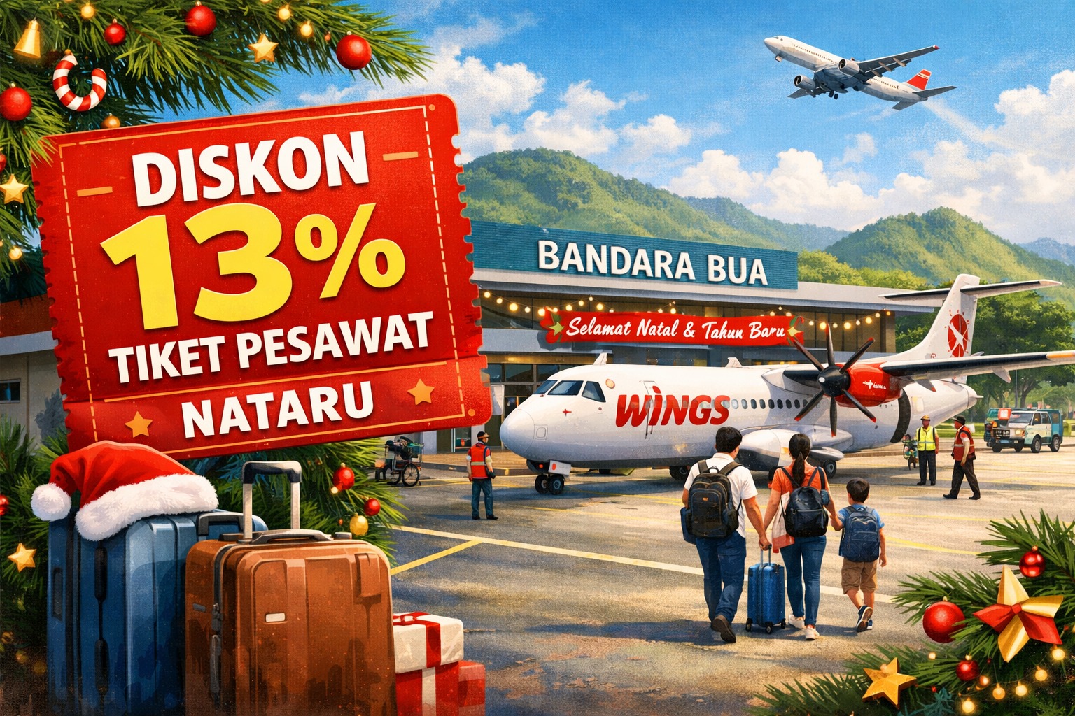 Diskon Tiket Pesawat 13 Persen Berlaku Selama Nataru, Bandara Bua Siap Layani Lonjakan Penumpang