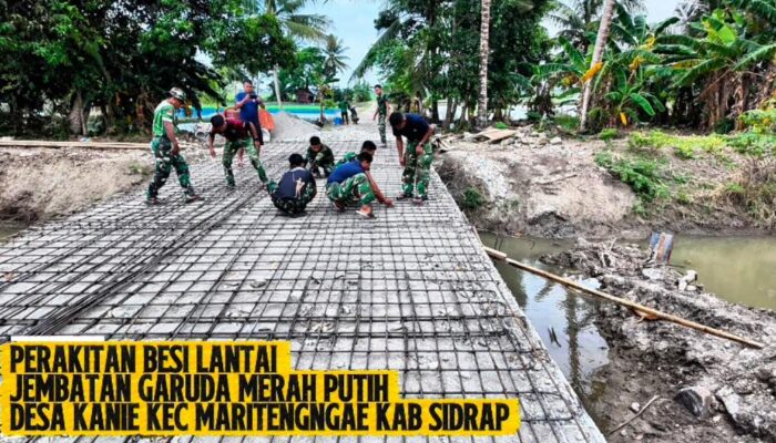 Masuk Tahap Perakitan Besi Lantai, Pembangunan Jembatan Garuda Merah Putih Sidrap Terus Dikebut