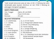 Distribusi Air Perumda TM Terganggu Mulai Kamis Pagi, Ini Wilayah Terdampak