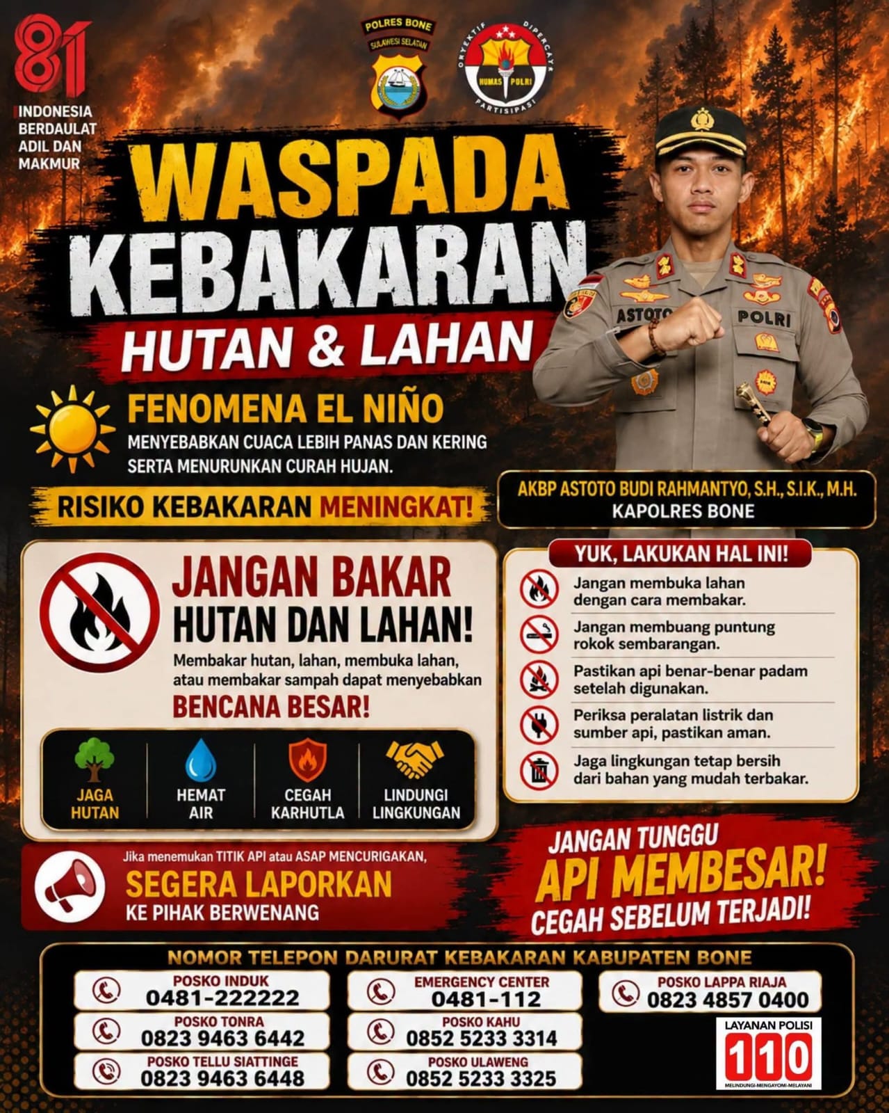 Kapolres Bone Ingatkan Warga Waspada Karhutla di Tengah El Nino