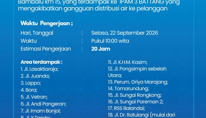 18 Wilayah Palopo Terdampak Pengerjaan Pipa, Warga Diminta Tampung Air