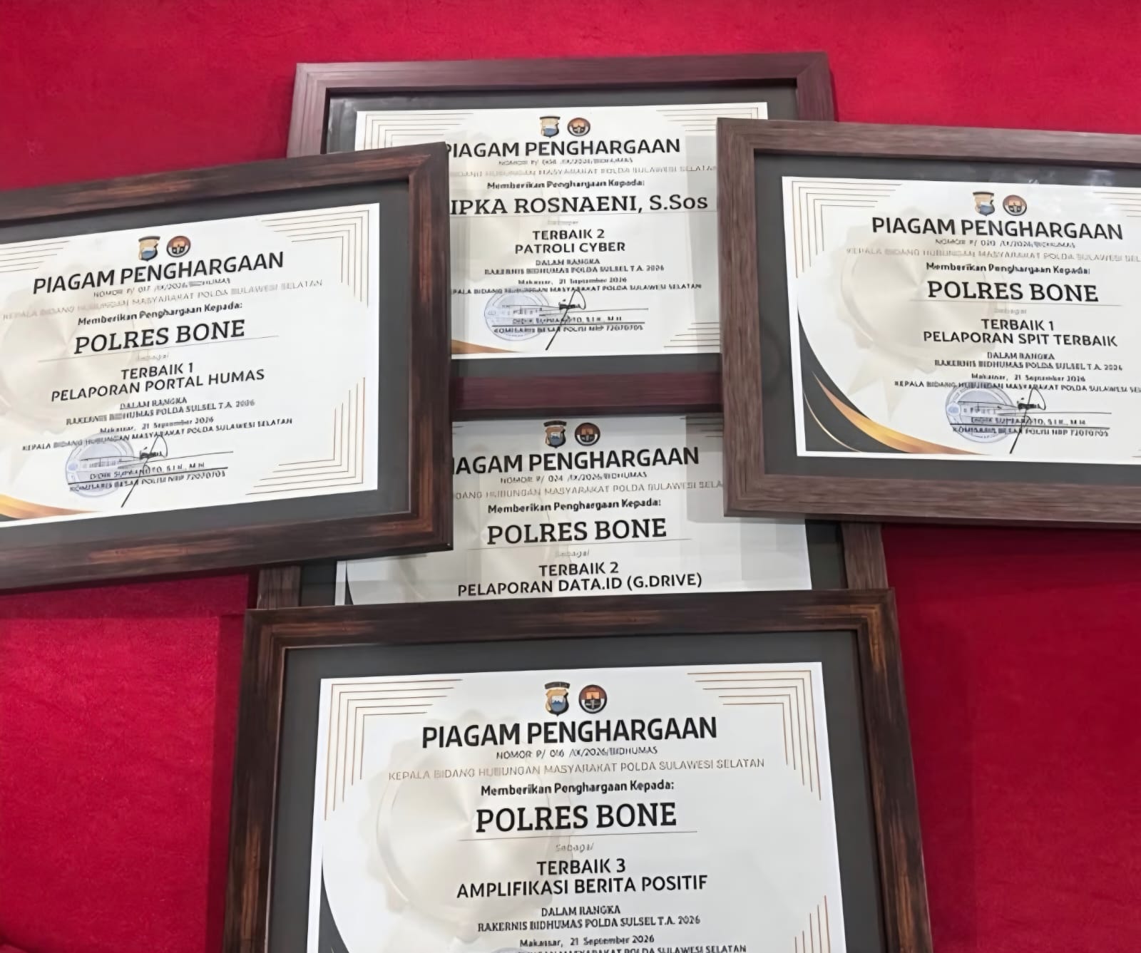 Polres Bone Raih Lima Penghargaan Kehumasan dari Polda Sulsel