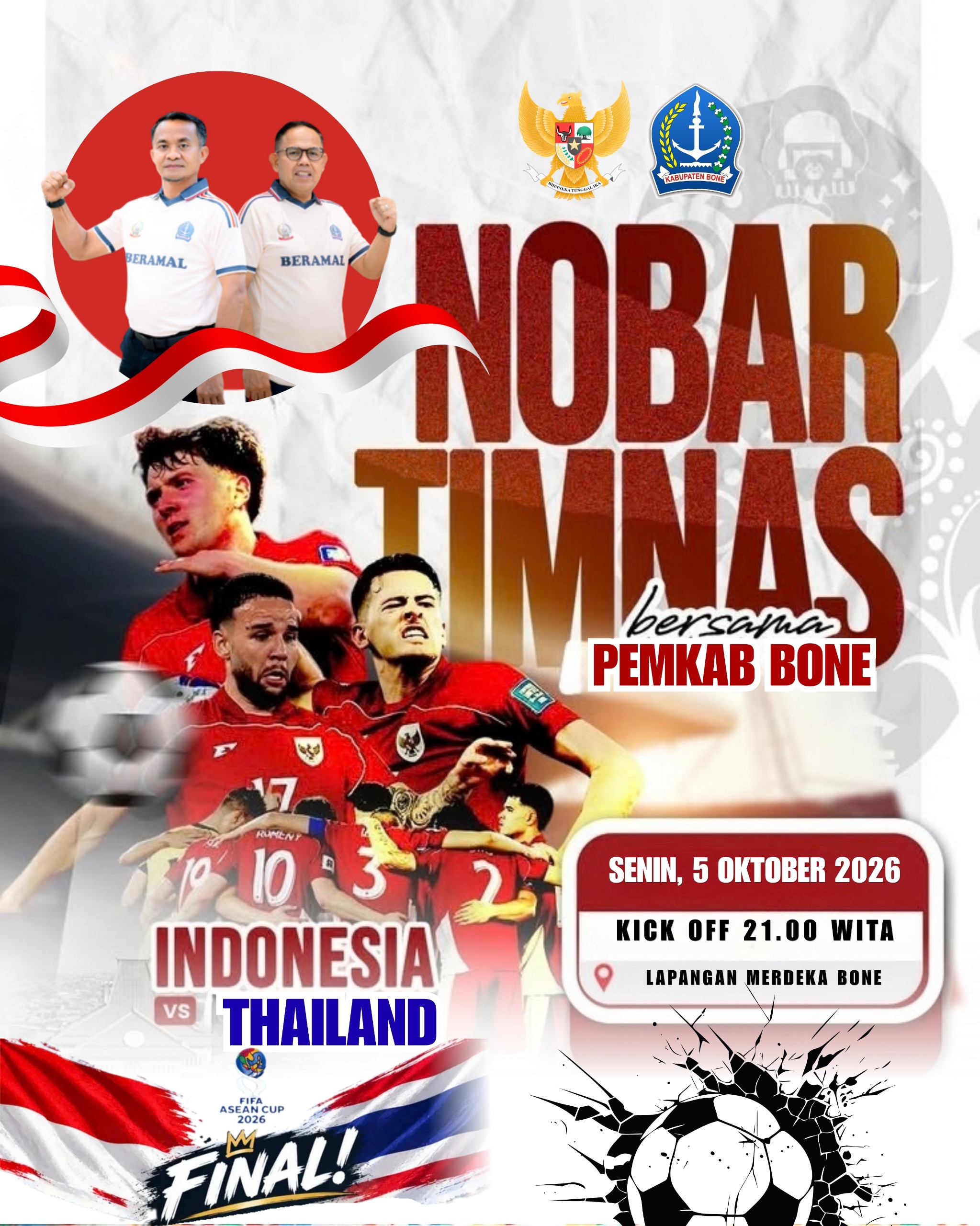 Bupati dan Wabup Bone Bakal Nobar Final Indonesia vs Thailand di Lapangan Merdeka